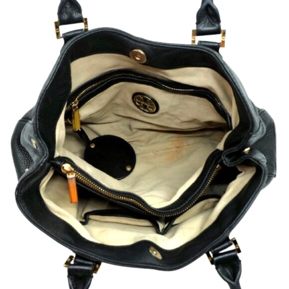 TORY BURCH~Robinson~BLACK PEBBLED LEATHER 3 COMPARTMENT SHOULDER TOTE BAG - Picture 5 of 6